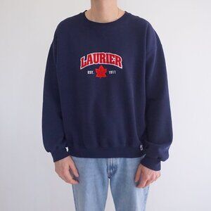 VTG '90S Russell Athletic Navy Red Laurier University Cotton Crewneck Sweater M